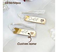 Shein 10/30/50 piezas Tarjetas de lugar personalizadas para boda, tarjetas de lugar con borlas de acrílico, tarjetas de nombre de invitados de boda, etiquet