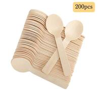 Shein 10/50/100/200 piezas Mini cucharas de madera desechables, cucharas de postre, adecuadas para restaurantes, cucharas de madera hechas a mano, muestras