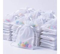 Shein 10/50/100 piezas Bolsas de regalo blancas, Bolsas de organza de colores para recuerdos de boda, Bolsas de caramelos de Navidad y Halloween, Suministro