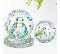 Shein 10 piezas/20 piezas/30 piezas Platos de papel con temática del océano en color verde claro, platos de cena de 9 pulgadas y platos de postre de 7 pulga