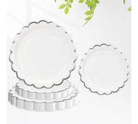 Shein 10 piezas/20 piezas/30 piezas Platos de papel de borde ondulado blanco y plateado de 7 pulgadas, 9 pulgadas, platos plateados de 9 pulgadas adecuados