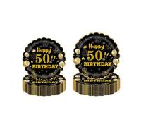 Shein 10 piezas/20 piezas/40 piezas/50 piezas/Set, Platos de postre con borde ondulado en negro y dorado para fiesta de cumpleaños 50th, Vajilla temática de