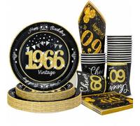 Shein 10 piezas/20 piezas/50 piezas/80 piezas Suministros para fiesta de 60 cumpleaños en negro y dorado, platos, vasos, servilletas de papel de 60 aniversa