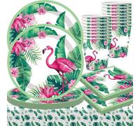 Shein 10 piezas/20 piezas/50 piezas/80 piezas Suministros para fiesta de cumpleaños de flamenco Decoraciones de fiesta tropical hawaiana Platos, servilletas
