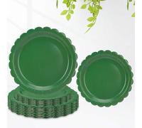 Shein 10 piezas/20 piezas/50 piezas Platos de papel verde oscuro de 7 pulgadas con forma de abanico, platos de papel verde para postres y pasteles, platos d