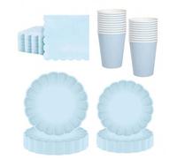 Shein 10 piezas/20 piezas/50piezas piezas, Set de platos y servilletas de papel azul con scalloped, platos de cartón con forma de abanico de 9 pulgadas y 7