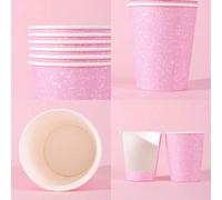 Shein 10 piezas/20 piezas/60 piezas, Vasos de papel desechables de 9 onzas para bebidas calientes/frías con brillo en color rosa pastel - Vajilla de fiesta