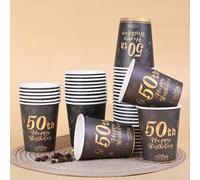 Shein 10 piezas/20 piezas/60 piezas, Vasos de papel negros y dorados para el 50 cumpleaños, Vasos desechables de vajilla para fiesta de 50 cumpleaños, Vasos
