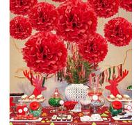 Shein 10 piezas/20 piezas Bolas de flores de papel decorativas para fiestas de Acción de Gracias, Navidad y otoño, bolas de flores de papel rojo y negro, de