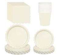 Shein 10 piezas/20 piezaspiezas/set, Platos de papel marfil de 7 pulgadas Pestañas de marfil calados, Plato de cartón beige Dessert Placa de pastel beige, T