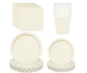 Shein 10 piezas/20 piezaspiezas/set, Platos de papel marfil de 7 pulgadas Pestañas de marfil calados, Plato de cartón beige Dessert Placa de pastel beige, T