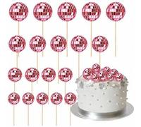 Shein 10 piezas - 3 tamaños Decoraciones de pastel con bola de discoteca, Toppers de pastel brillantes de feliz cumpleaños, Señales de mini bola de discotec