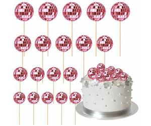 Shein 10 piezas - 3 tamaños Decoraciones de pastel con bola de discoteca, Toppers de pastel brillantes de feliz cumpleaños, Señales de mini bola de discotec