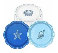 Shein 10 piezas/30 piezas/50 piezas Platos de papel con tema marino, decorados con elegantes patrones de estrellas de mar azules, conchas y caracoles | Plat