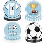 Shein 10 piezas/40 piezas/80 piezas Platos de papel de fútbol de 7 pulgadas azul claro y blanco - 4 diseños (Camiseta #10, Trofeo de campeonato, Amor por el