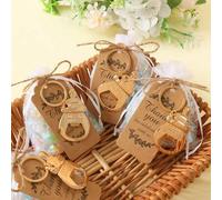 Shein 10 piezas Abrebotellas dorado con bolsa de organza, recuerdos para fiesta de baby shower, llavero de metal con forma de huella con bolsa de organza y