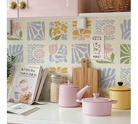 Shein 10 piezas - Adhesivos de azulejos de pared de vinilo con estampado de macarrones al estilo de Matisse, de 20x20cm, autoadhesivos y fáciles de quitar,