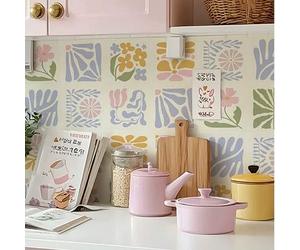 Shein 10 piezas - Adhesivos de azulejos de pared de vinilo con estampado de macarrones al estilo de Matisse, de 20x20cm, autoadhesivos y fáciles de quitar,