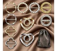 Shein 10 piezas Anillos para bufandas de mujer, Broches para atar camisetas con 1 bolsa de almacenamiento, Hebilla de cinturón con perlas, Broches para vest