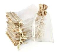 Shein 10 piezas de elegantes bolsas de gasa, bolsas de regalo de retazos de tela y lino, bolsas de regalo de organza con cordón, bolsas de malla transparent