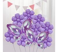 Shein 10 piezas de globos con diseño de mariposa, combinados con globos con flores moradas, decoración de globos con mariposas moradas, adecuado para fiesta