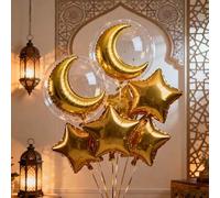Shein 10 piezas de globos de aluminio con diseño de luna y estrellas doradas, set de globos de burbuja transparentes, decoración para celebración de Eid, fi