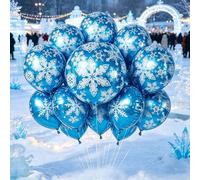 Shein 10 piezas Globos redondos de lámina de 18 pulgadas con patrón de copo de nieve de invierno, globos de decoración para fiesta con tema de temporada de