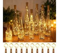 Shein 10 piezas Luces de botella de vino con corchos - 2 m (20 luces LED con pilas), luces de hadas de alambre plateado a prueba de agua para botellas de vi