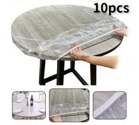 Shein 10 piezas Mantel desechable de PVC transparente y elástico - Cubierta de mesa de plástico transparente y resistente que se ajusta a mesas de comedor d