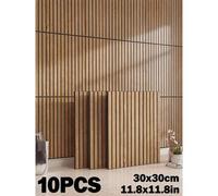 Shein 10 piezas Paneles de pared 3D autoadhesivos de pelar y pegar, papel tapiz moderno con grano de madera, paneles decorativos de espuma de pared, tablero