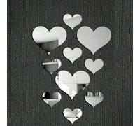 Shein 10 piezas Pegatinas de espejo en forma de corazón, decoración de espejo acrílico, decoración del hogar en 3D con corazones, decoración de vuelta a la