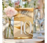 Shein 10 piezas Placas de número de mesa de boda con acabado de espejo acrílico, 12 X 18cm con soporte, color rosa dorado, plateado, negro y blanco, señales