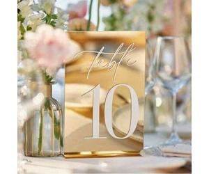Shein 10 piezas Placas de número de mesa de boda con acabado de espejo acrílico, 12 X 18cm con soporte, color rosa dorado, plateado, negro y blanco, señales