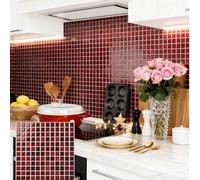 Shein 10 pulgadas x 10 pulgadas Papel tapiz de vinilo texturizado rojo impermeable DIY, azulejo autoadhesivo para salpicaduras, mosaico adhesivo, para decor