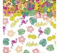 Shein 100/200 piezas Confeti de Luau hawaiano para decoración de mesa de verano, confeti tropical con flores, hojas y piñas, decoraciones para fiesta de Lua