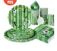Shein 100/25/10 piezas Platos, servilletas y vasos desechables con forma de pétalo con tema de fútbol verde, suministros para fiesta con tema de fútbol, ade