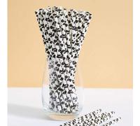 Shein 100/50/25/10 piezas Pajitas de papel con estampado de vaca estilo granja blanca, pajitas de vajilla desechable, adecuadas para cumpleaños, fiestas, ho