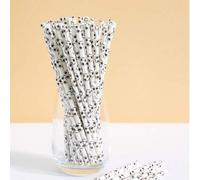 Shein 100/50/25/10 piezas Pajitas de papel con patrón de fútbol blanco, pajitas desechables para vajilla, adecuadas para cumpleaños, fiestas, hogar, bar, ti