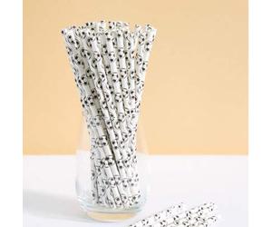 Shein 100/50/25/10 piezas Pajitas de papel con patrón de fútbol blanco, pajitas desechables para vajilla, adecuadas para cumpleaños, fiestas, hogar, bar, ti