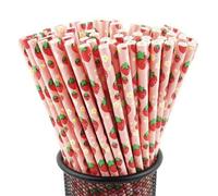 Shein 100/50/25 piezas Pajitas de papel con estampado de fresa, pajitas desechables para beber, adecuadas para fiestas de cumpleaños de niñas, baby shower,