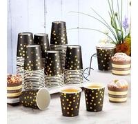 Shein 100/50/30/30/25/20/10/5 piezas, Vasos de papel para fiesta con tema negro y dorado, Vasos de papel para fiesta con patrón de lunares dorados, Adecuado