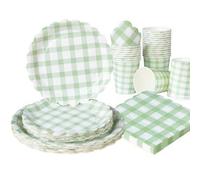 Shein 100/55/25/10 piezas Platos y servilletas de papel a cuadros verde hierba, suministros para fiestas, platos de papel desechables de 7/9 pulgadas verde