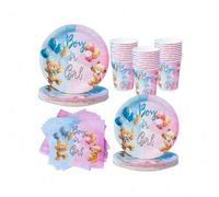 Shein 100/75/25/10 piezas Platos, servilletas, vasos desechables con tema de oso de peluche para revelación de género, suministros para fiestas, decoracione