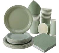Shein 100/75/25/10 piezas Platos, servilletas y vasos desechables color verde salvia, suministros para fiestas, aptos para 25 invitados, platos de papel des