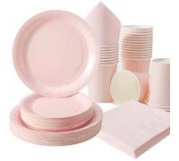 Shein 100/75/25/10 piezas Platos, Servilletas y Vasos Desechables Rosa Claro, Platos, Servilletas y Vasos Rosa Claro Suministros para Fiestas, Adecuado para