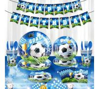 Shein 100/80/50/40/30/20/10 piezas Juego de suministros para fiesta con tema de fútbol para niños - Platos de papel, vasos, servilletas, adecuado para fiest