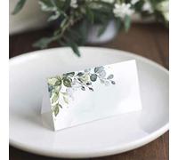 Shein 100/99/49/50/20/5 piezas Tarjetas de lugar de boda con hoja de olivo fresca, tarjetas de lugar de boda o fiesta con acuarela de hoja verde, diseño de
