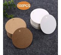 Shein 100 Etiquetas de regalo redondas en blanco - Papel kraft personalizado para manualidades, envoltura de regalos, decoraciones navideñas - Suministros d