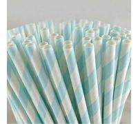 Shein 100 pajitas de papel a rayas de color azul claro, pajitas de papel desechables y no húmedas, adecuadas para uso diario, fiesta de cumpleaños, boda, an