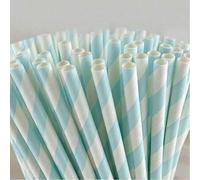 Shein 100 pajitas de papel a rayas de color azul claro - Pajitas de papel desechables y no mojadas, adecuadas para uso diario, fiestas de cumpleaños, bodas,